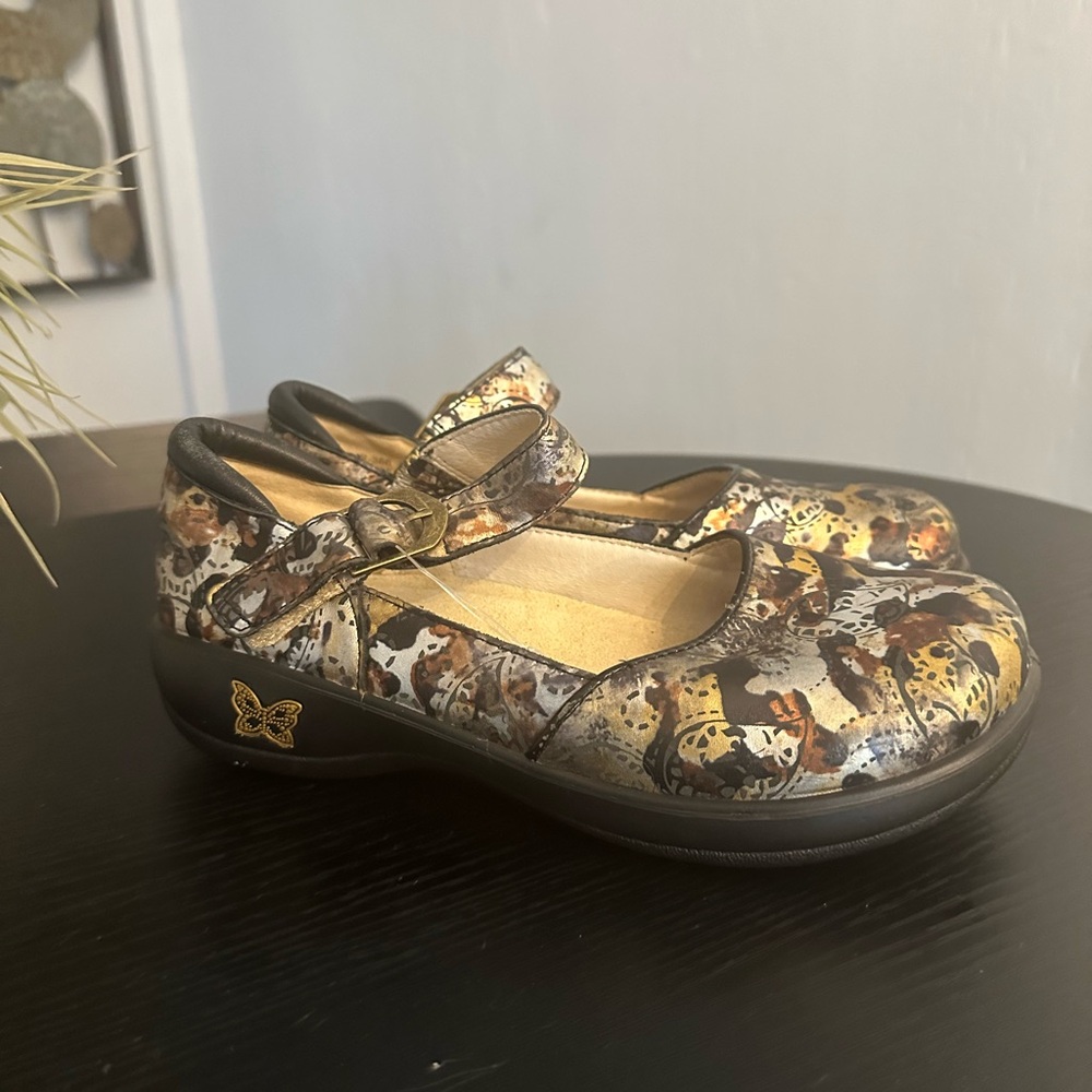 Alegria Metallic Multi Mary Jane Shoes in Brown and Gold Tones